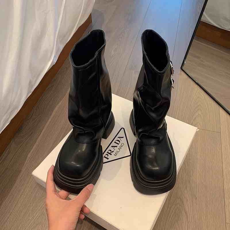 Women's Fashion Shoes Belt Buckle Platform Motorcycle Boots