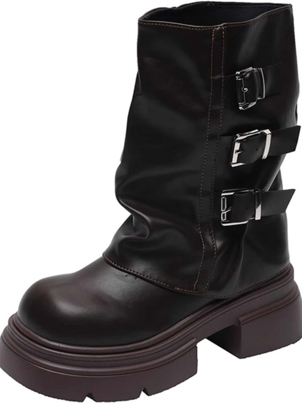 Women's Fashion Shoes Belt Buckle Platform Motorcycle Boots