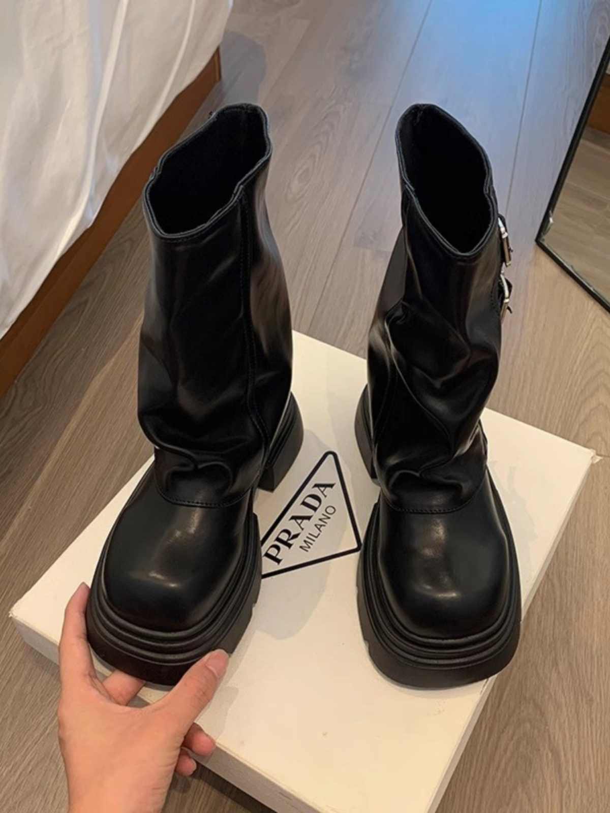 Women's Fashion Shoes Belt Buckle Platform Motorcycle Boots